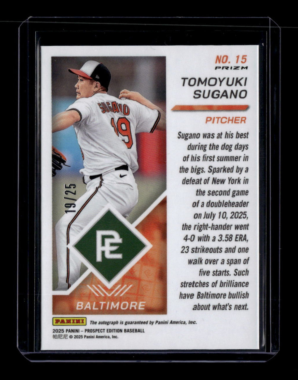 SOLD 184300 2025 Panini Prospect Edition Signatures Mojo 15 Tomoyuki Sugano RC Auto 19/25