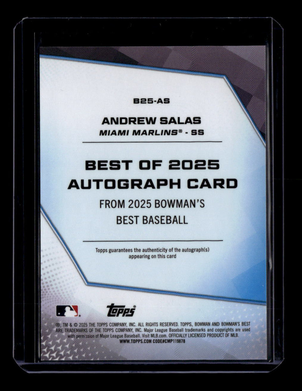 SOLD 184301 2025 Bowman's Best Autograph Gold Mini-Diamond Refrator Andrew Salas RC Auto /50