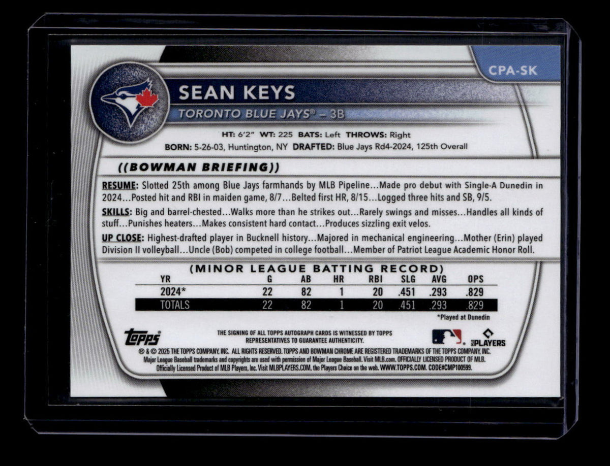 SOLD 184307 2025 Bowman Chrome Prospect Autographs CPASK Sean Keys Rookie Auto