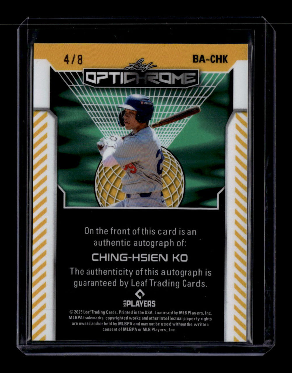 SOLD 184308 2025 Leaf Optichrome Pink Shimmer BACHK Ching-Hsien Ko Rookie Auto 4/8