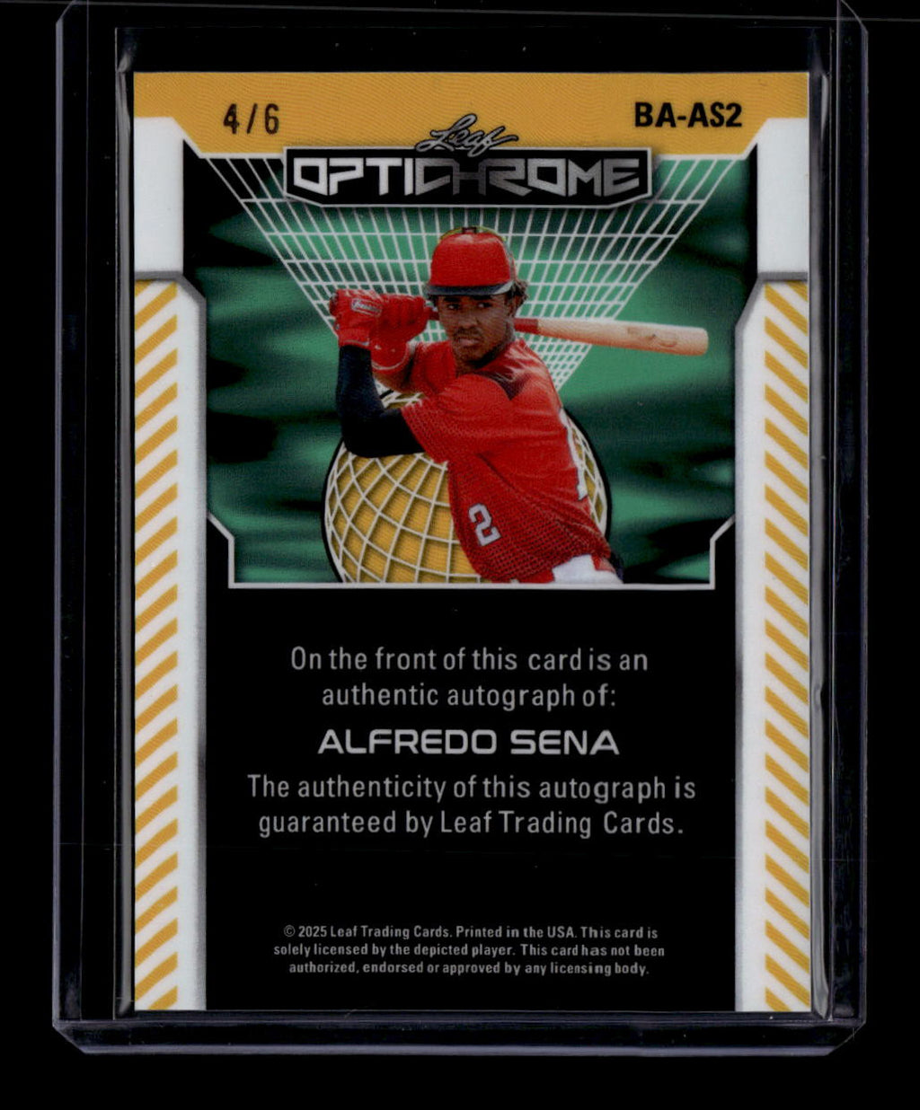 2025 Leaf Optichrome Green Lazer baas2 Alfredo Sena Rookie Auto 4/6