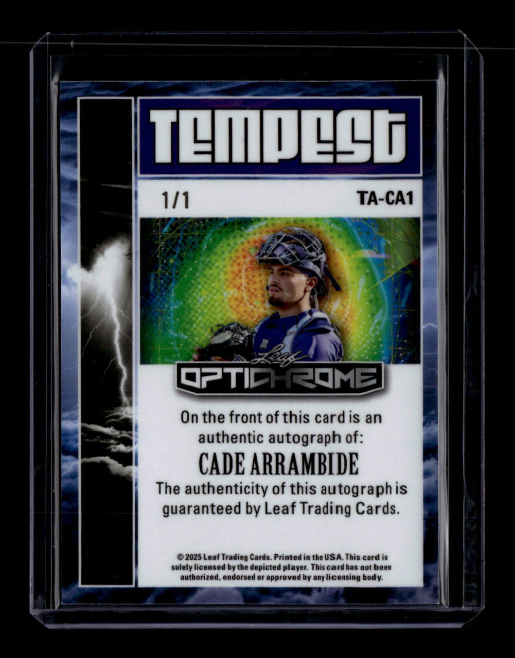 2025 Leaf Optichrome Temptest Autographs Black taca1 Cade Arrambide RC Auto 1/1