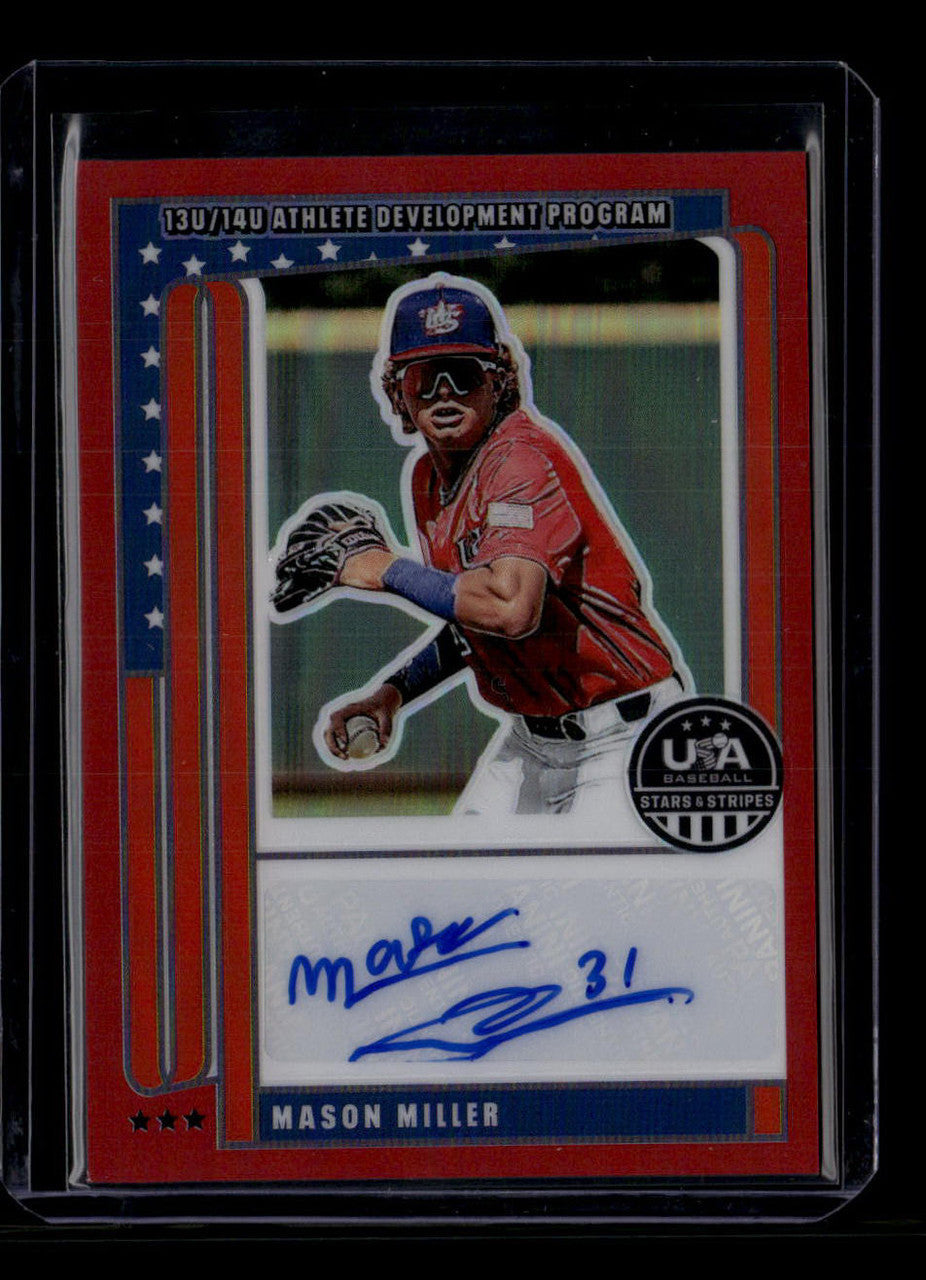 SOLD 184315 2026 USA Stars and Stripes Prizm National Team Red Mason Miller RC Auto 55/99