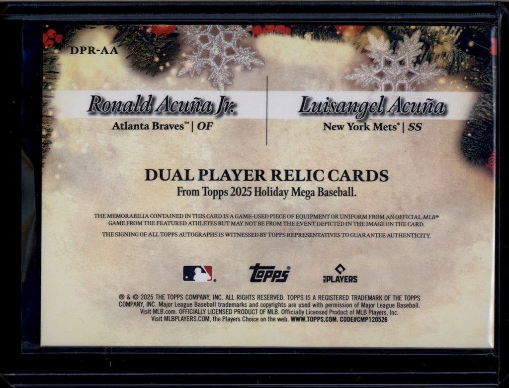 2025 Topps Holiday Dual Relics DPRAA Luisangel Ronald Acuna Dual Bat 24/99