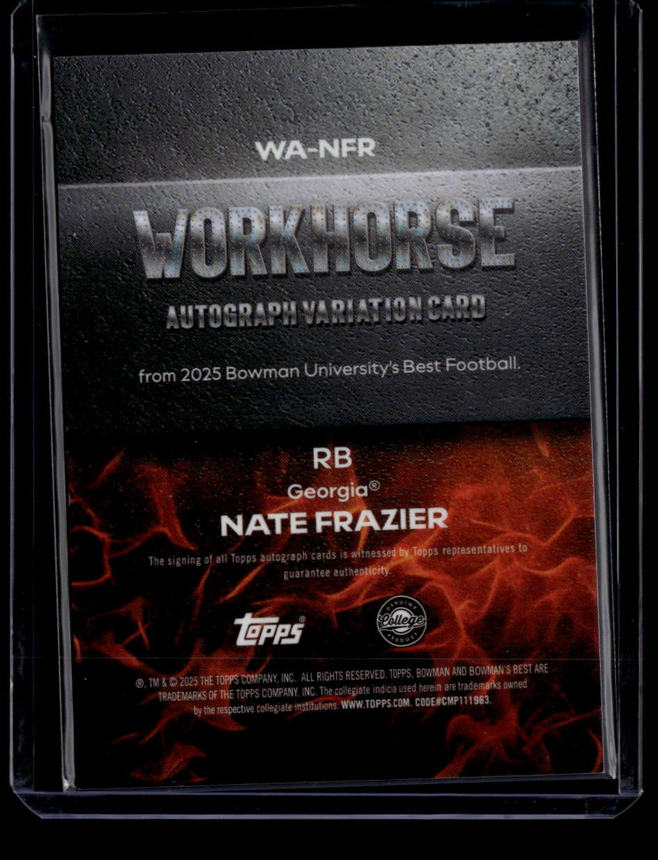 SOLD 184323 2025 Bowman's Best University Workhorse Autographs WANFR Nate Frazier RC Auto