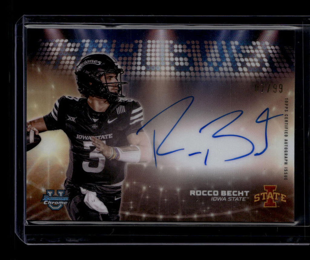SOLD 184324 2025 Bowman Chrome U Campus Visit Autographs Refractor Rocco Brecht RC Auto 7/99