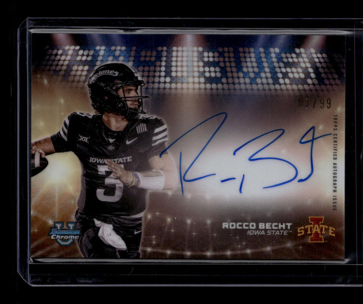 SOLD 184324 2025 Bowman Chrome U Campus Visit Autographs Refractor Rocco Brecht RC Auto 7/99