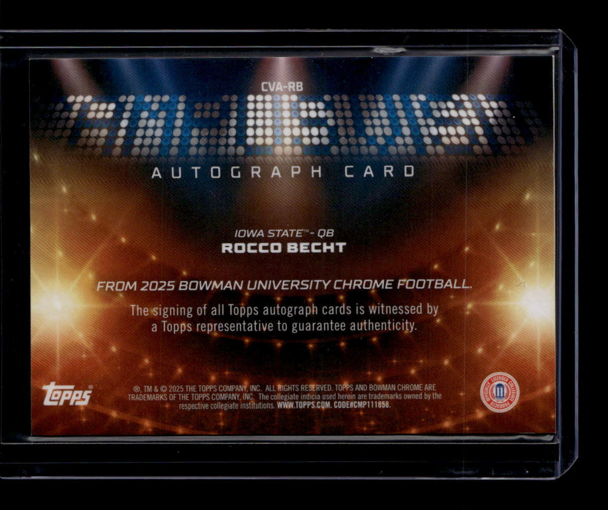 SOLD 184324 2025 Bowman Chrome U Campus Visit Autographs Refractor Rocco Brecht RC Auto 7/99