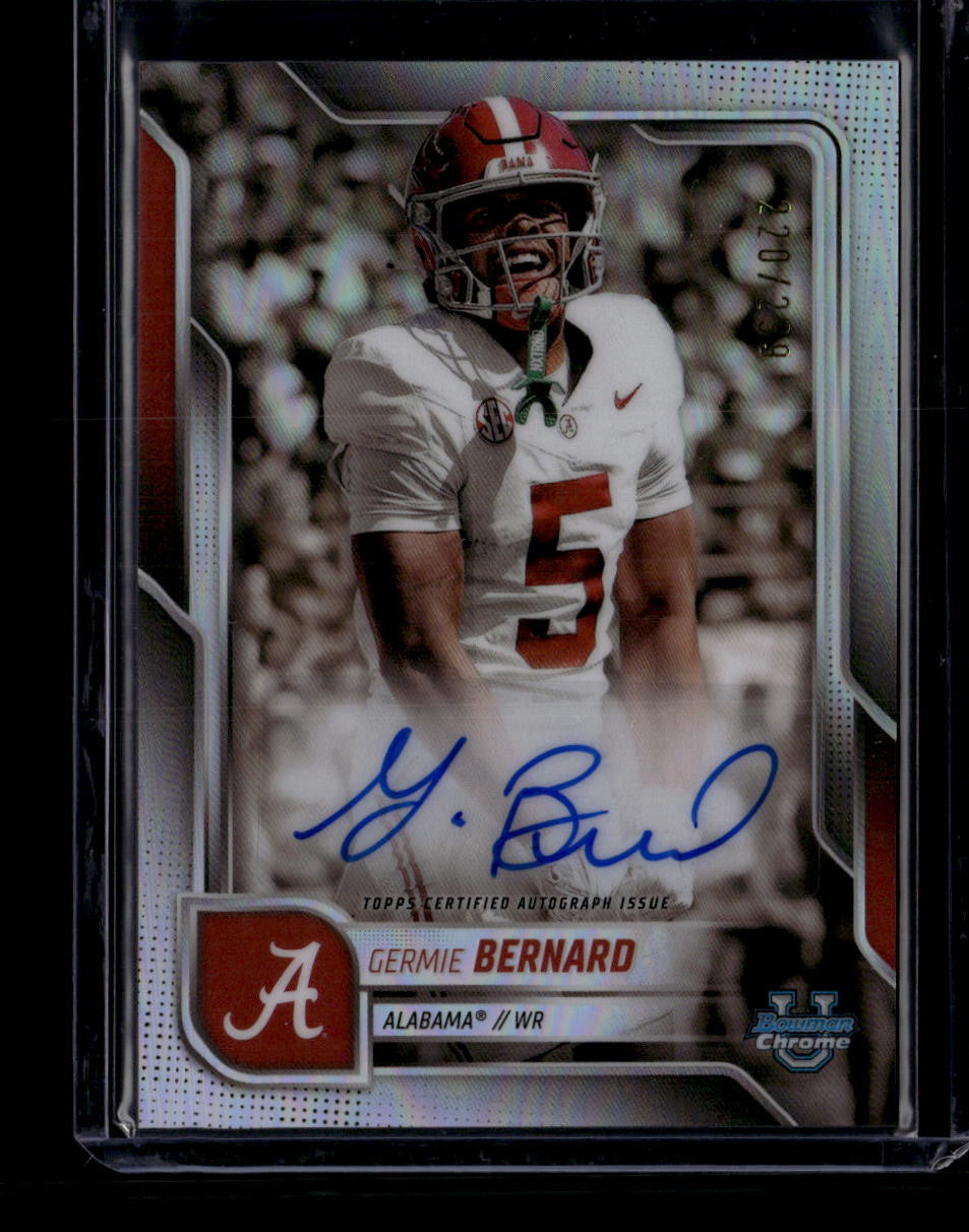 SOLD 184326 2025 Bowman Chrome U Autographs Refractor BCAGB Germie Bernard RC Auto 220/299