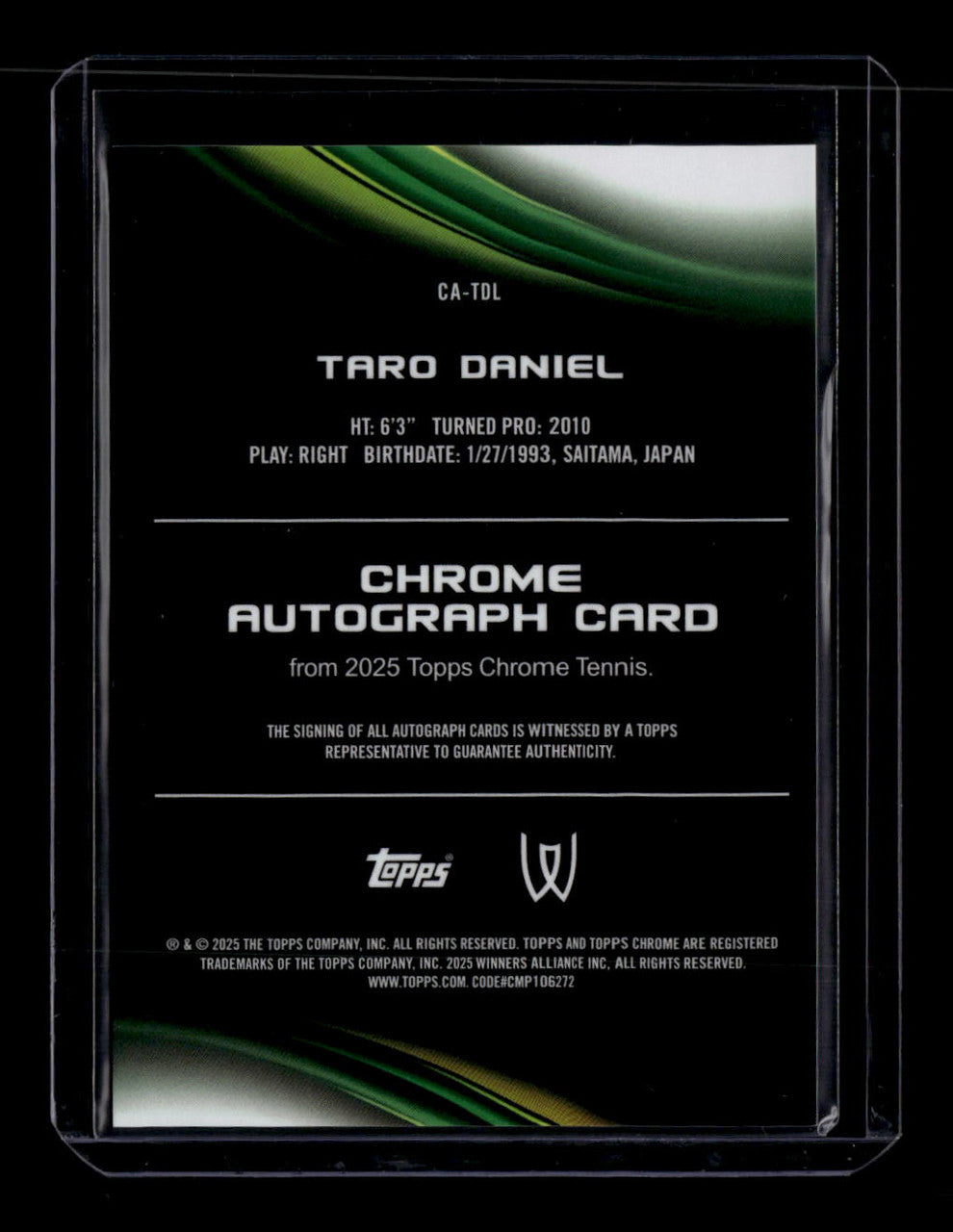2025 Topps Chrome Autographs Black Refractor CATDL Taro Daniel Auto 10/10