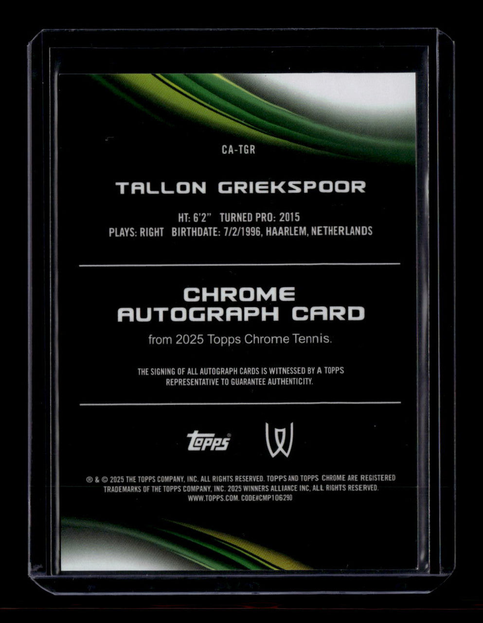 2025 Topps Chrome Autographs Gold Geometric Refractor Tallon Griekspoor Auto /50