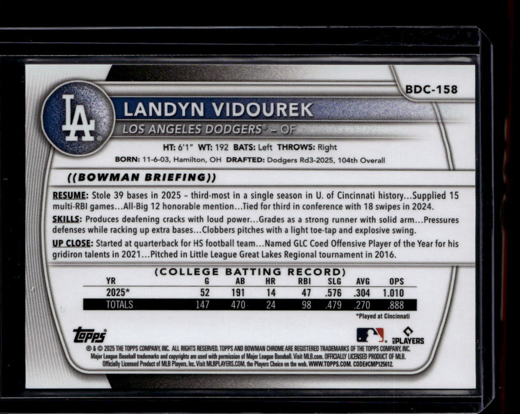 SOLD 184335 2025 Bowman Chrome Draft Sapphire Orange Refractor Landyn Vidourek RC 19/25