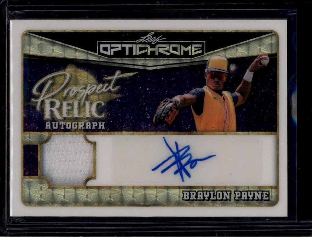 SOLD 184337 2025 Leaf Optichrome Prospect Relic Super prbp1 Braylon Payne RC Jersey Auto 1/1