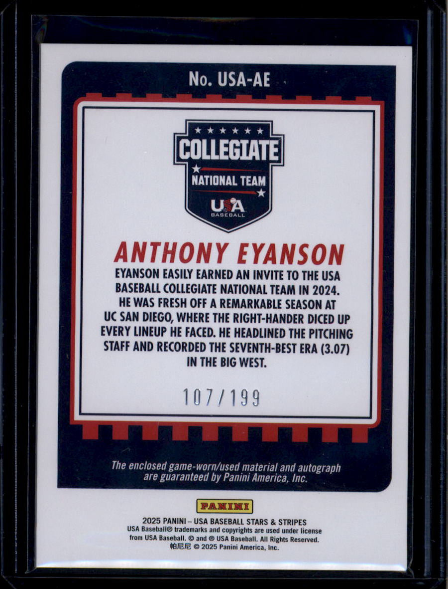 SOLD 184338 2025 USA Stars and Stripes Silhouettes 81 Anthony Eyanson RC Jersey Auto 107/199