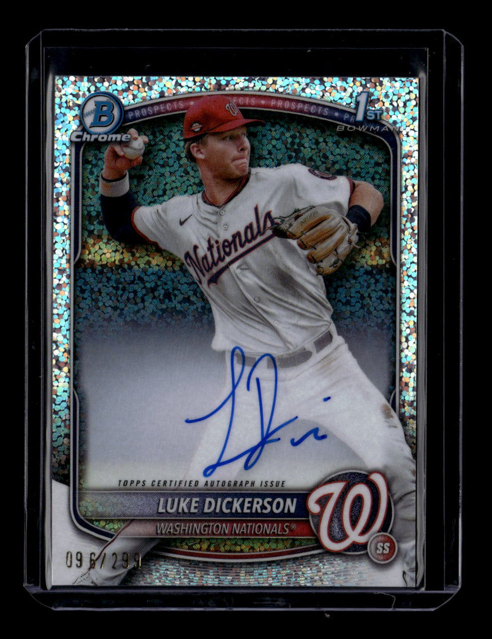 SOLD 184344 2025 Bowman Chrome Autographs Speckle Refractor Luke Dickerson RC Auto 96/299