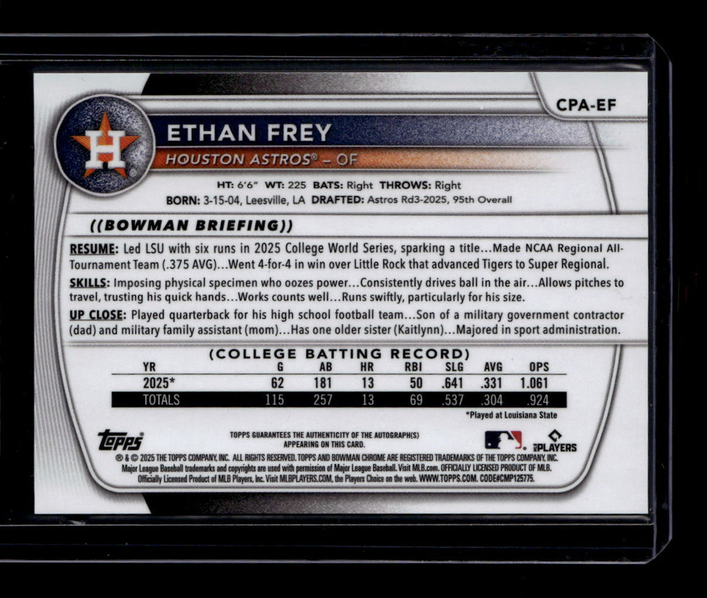 2025 Bowman Chrome Draft Autographs CPAEF Ethan Frey Rookie Auto F07403