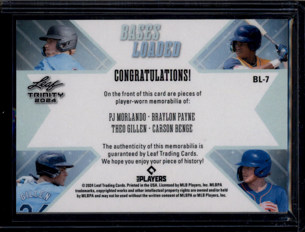 2024 Leaf Trinity Bases Loaded Payne Gillen Morlando Benge RC Jersey Patch 7/15