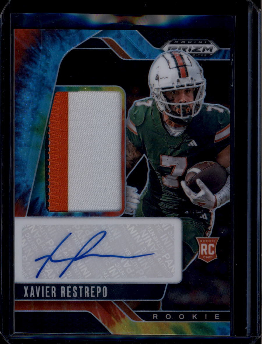 SOLD 184353 2025 Panini Prizm Draft Autographs Tie-Dye 22 Xavier Restrepo RC Patch Auto 5/25