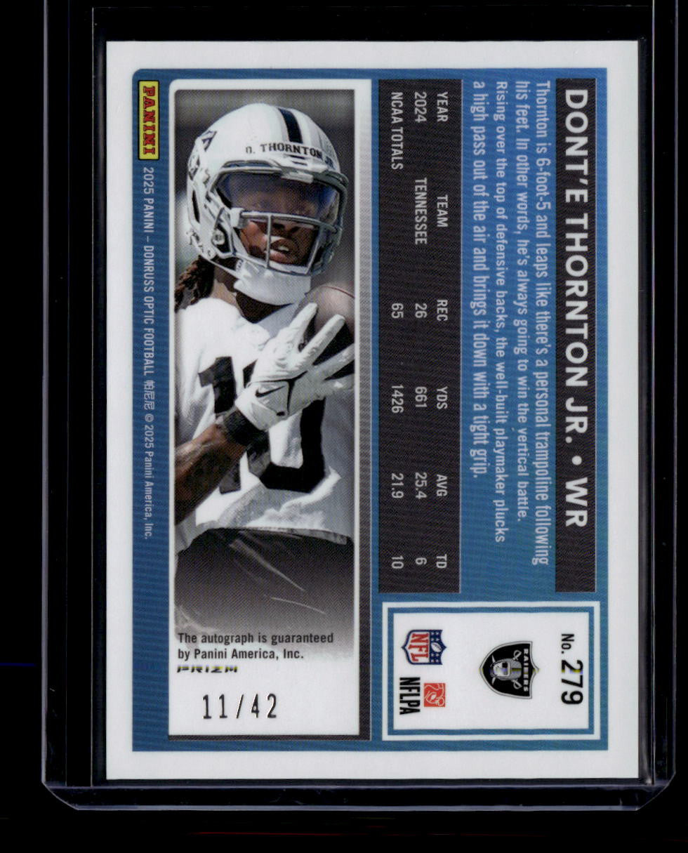 2025 Donruss Optic Autographs Purple Stars 279 Dont'e Thornton Jr. RC Auto 11/42
