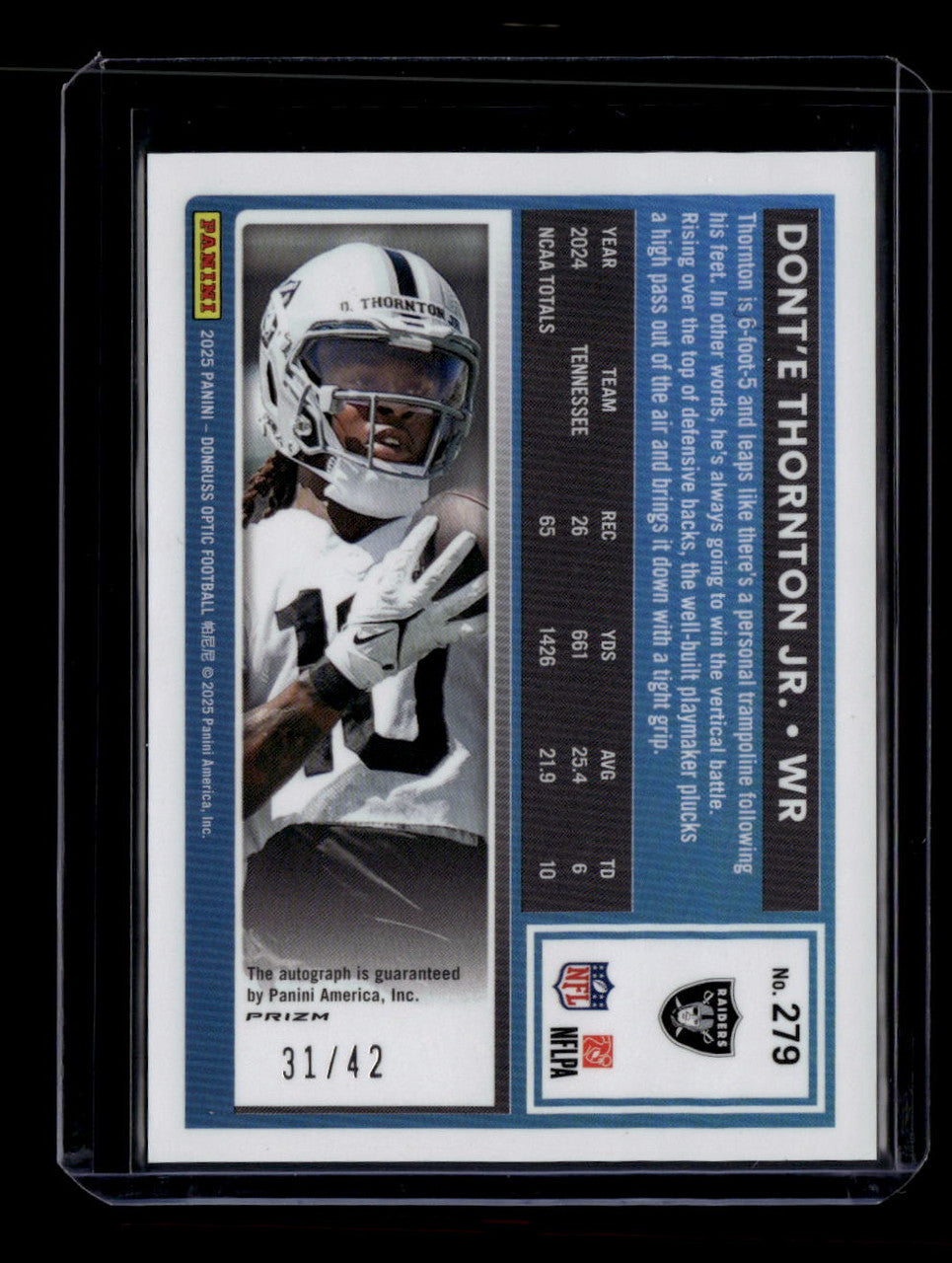 2025 Donruss Optic Autographs Purple Stars 279 Dont'e Thornton Jr. RC Auto 31/42