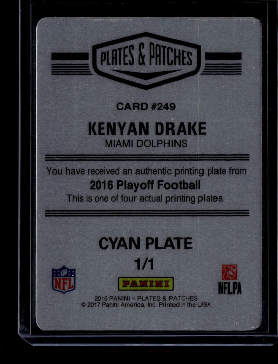 2016 Playoff Printing Plate Cyan 249 Kenyan Drake Rookie 1/1