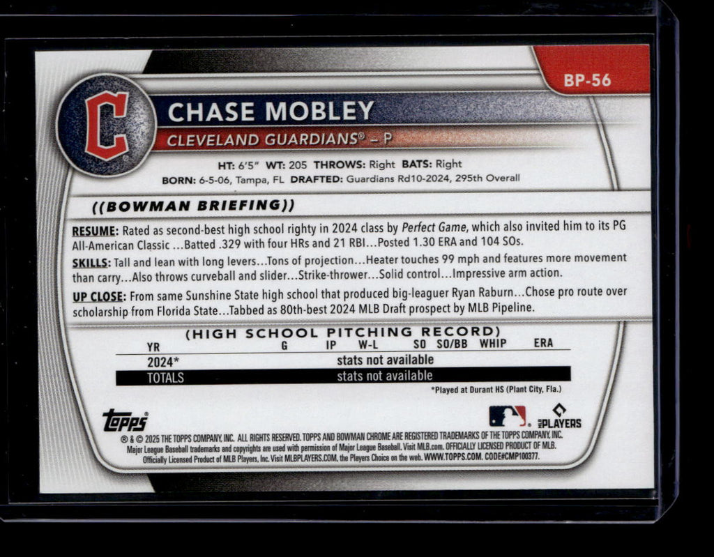 2025 Bowman Prospects Black Pattern bp56 Chase Mobley Rookie 6/10