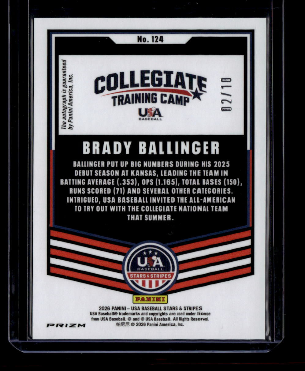 SOLD 184379 2026 USA Stars and Stripes Prizm Signatures Gold 124 Brady Ballinger RC Auto /10
