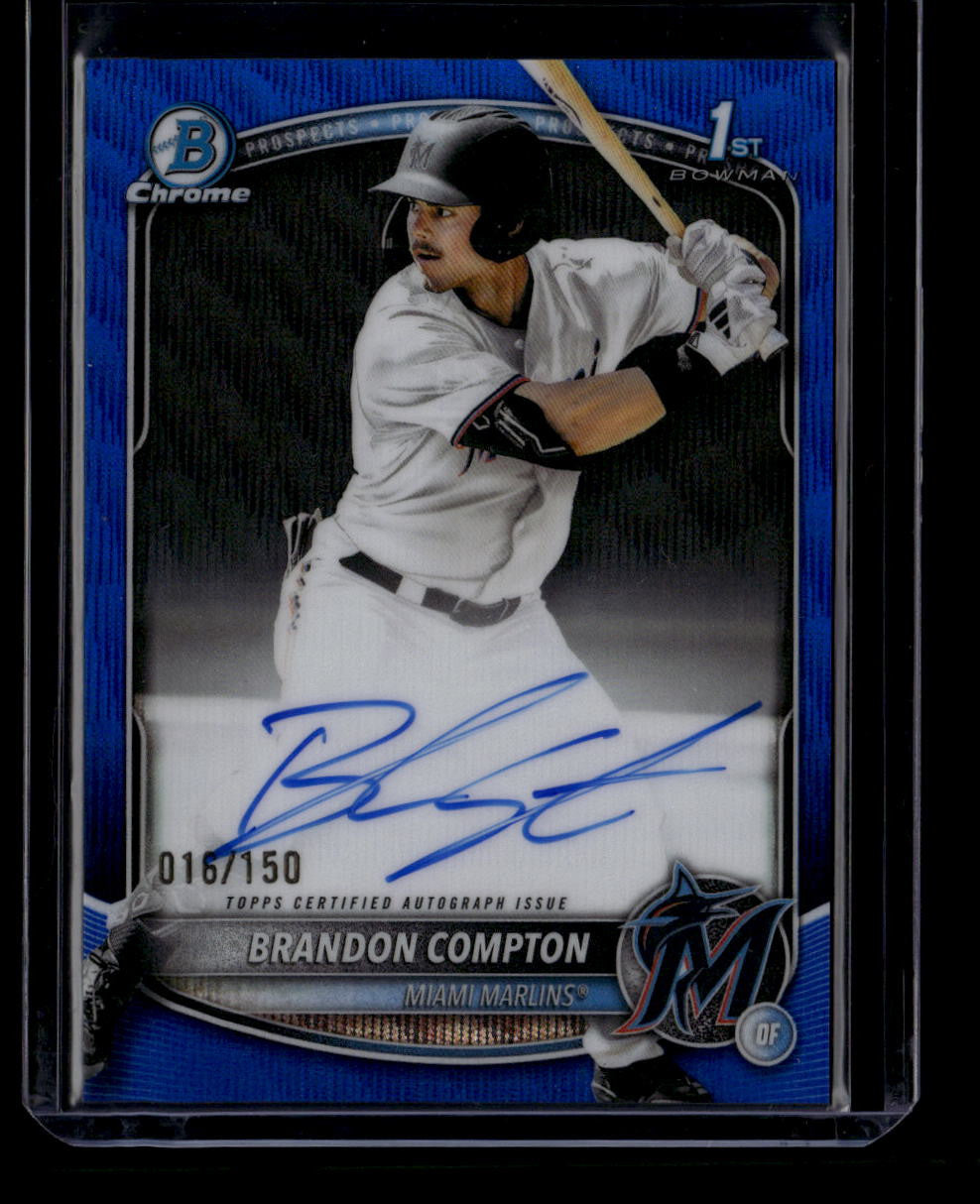 SOLD 184381 2025 Bowman Chrome Autographs Blue Wave Refractor Brandon Compton RC Auto 16/150