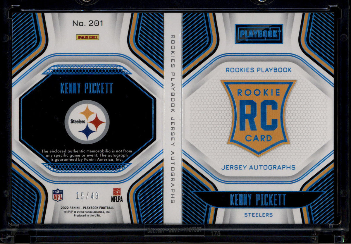 SOLD 184392 2022 Panini Playbook Platinum 201 Kenny Pickett Rookie Patch Auto Booklet 15/49