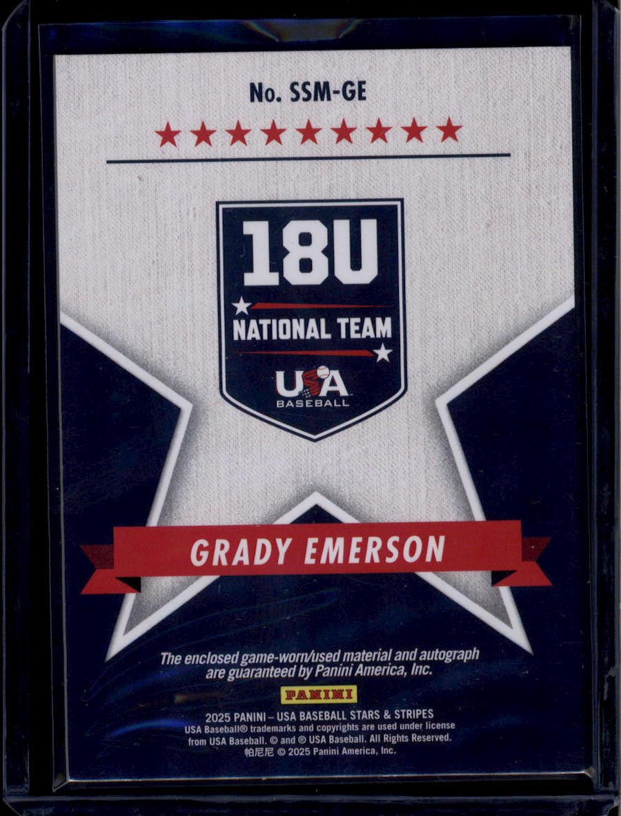 SOLD 184404 2025 USA Stars and Stripes Signature Materials Grady Emerson Rookie Jersey Auto