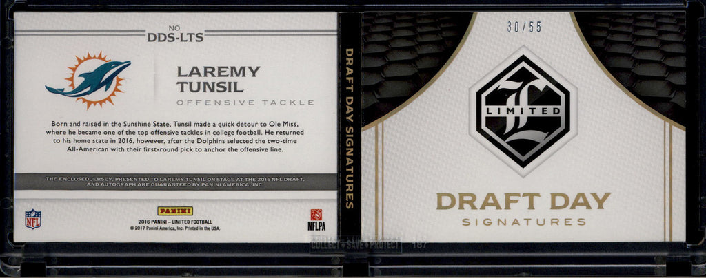 SOLD 184406 2016 Limited Draft Day Signatures Laremy Tunsil Rookie Patch Auto Booklet 30/55