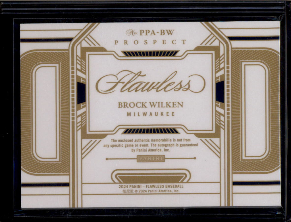 2024 Panini Flawless Prospect Autographs Sapphire Brock Wilken RC Patch Auto /15