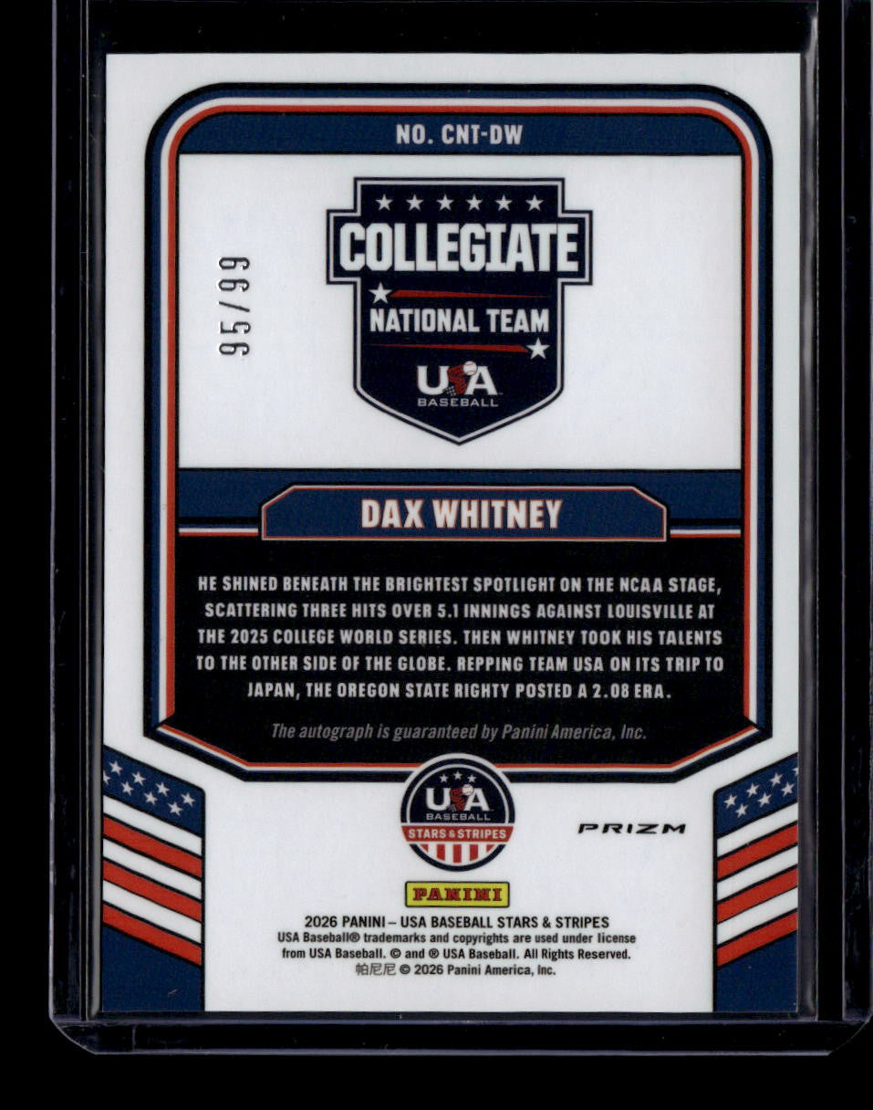 SOLD 184409 2026 USA Stars and Stripes Prizm National Team Red Dax Whitney RC Auto 95/99