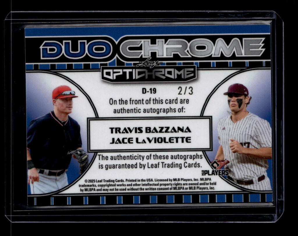 SOLD 184412 2025 Leaf Optichrome Duochrome Blue d19 LaVaiolette Bazzana Dual Rookie Auto 2/3