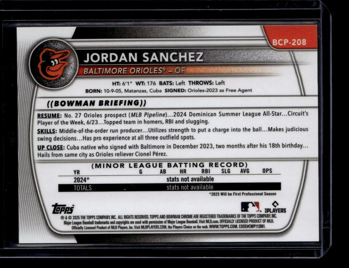 2025 Bowman Chrome Prospects Orange Wave Refractor Jordan Sanchez Rookie 2/25