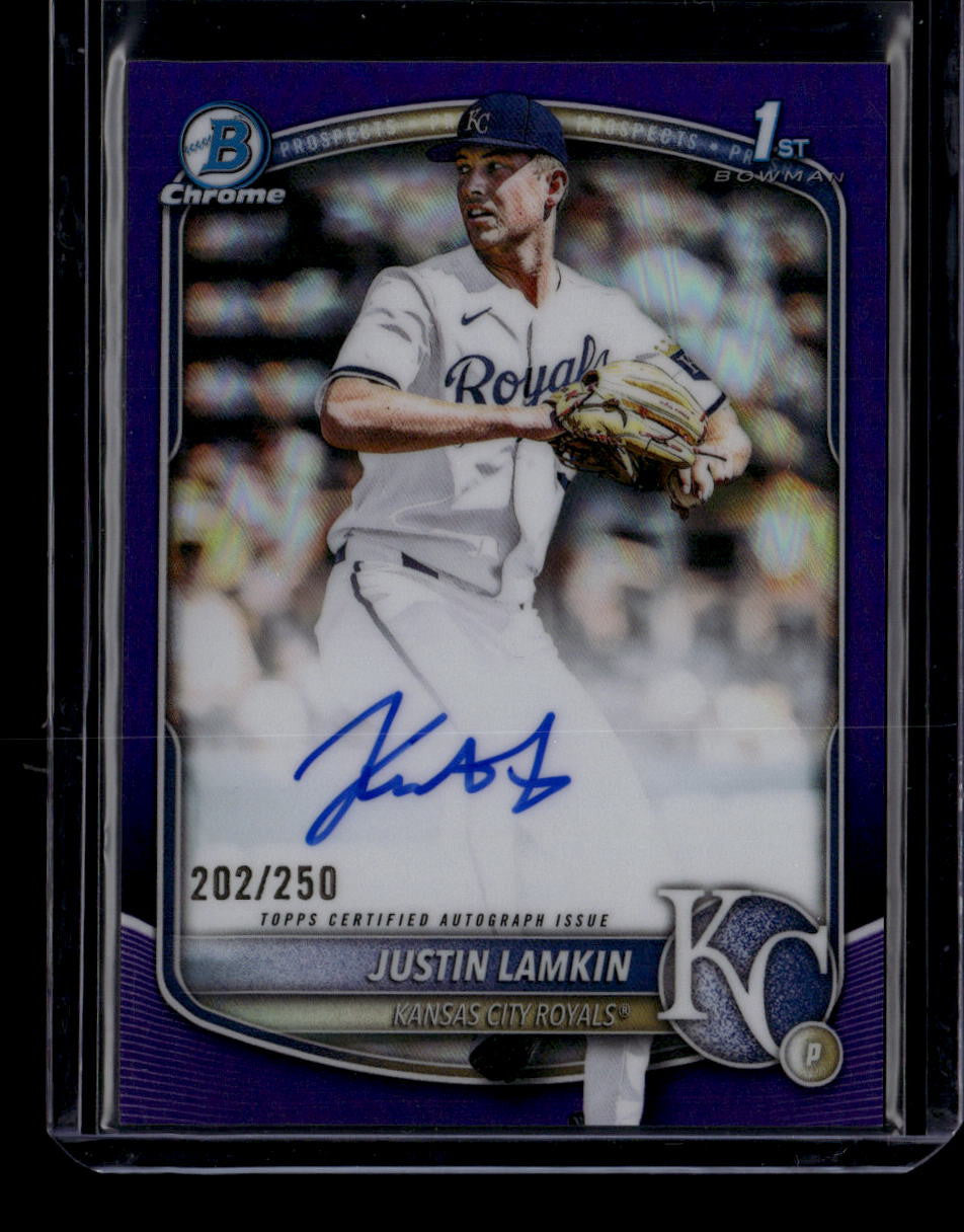 SOLD 184428 2025 Bowman Chrome Autographs Purple Refractor Justin Lamkin Rookie Auto 202/250