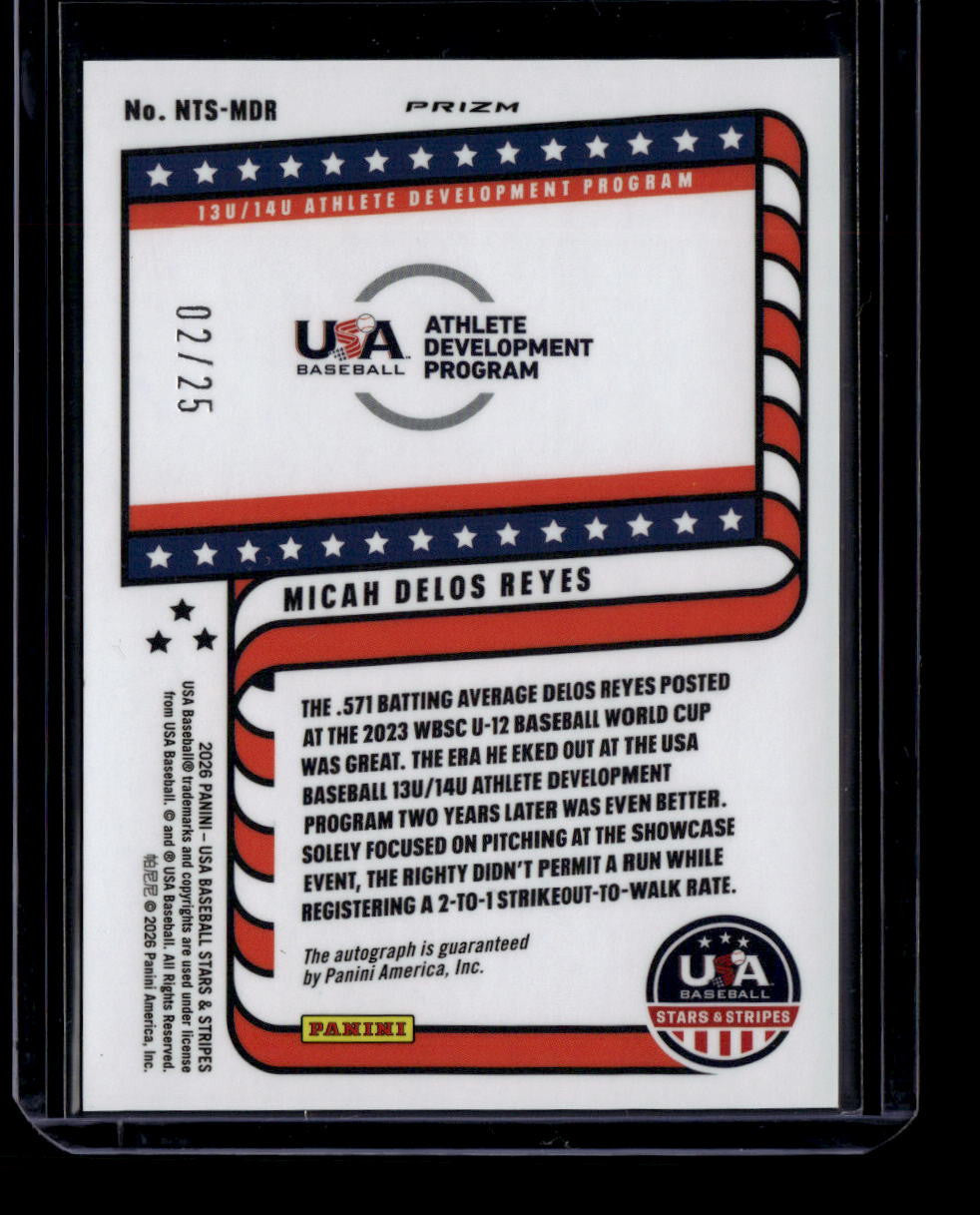 2026 USA Stars Stripes Prizm National Team Mojo Micah Delos Reyes RC Auto 2/25