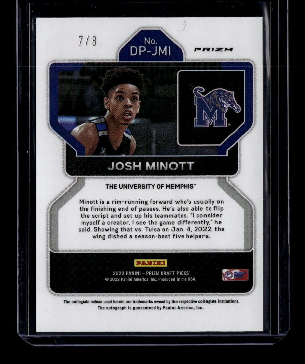 2022-23 Panini Prizm Draft Autograph Prizms Choice Green Josh Minott RC Auto 7/8
