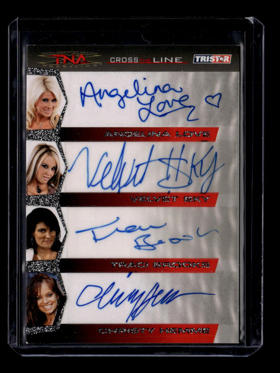 2008 TRISTAR TNA Cross the Line Autographs Love Sky Brooks Hemme Quad Auto