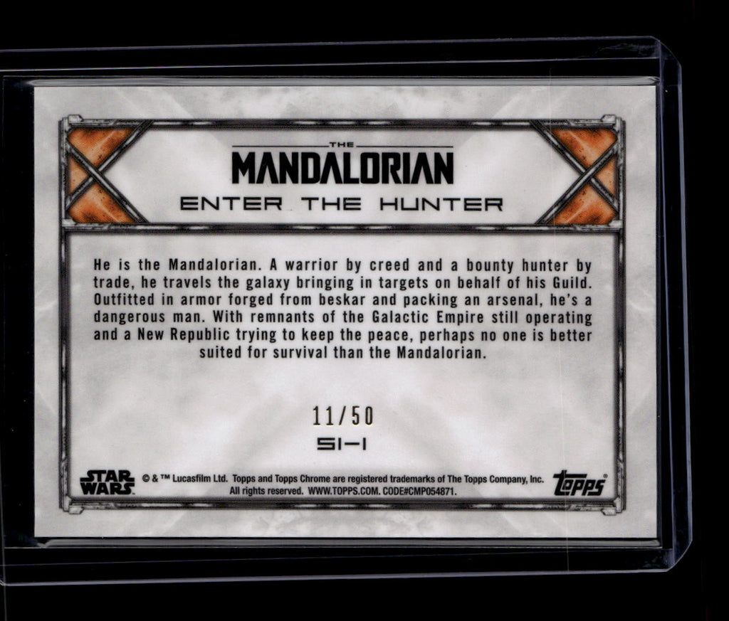 2022 Topps Chrome Star Wars Mandalorian Beskar Green Refractor Enter Hunter /50
