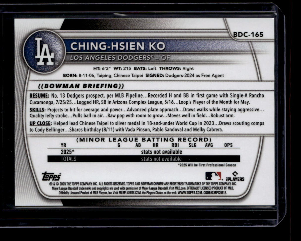 2025 Bowman Chrome Draft Sapphire Orange Refractor Ching-Hsien Ko RC 18/25