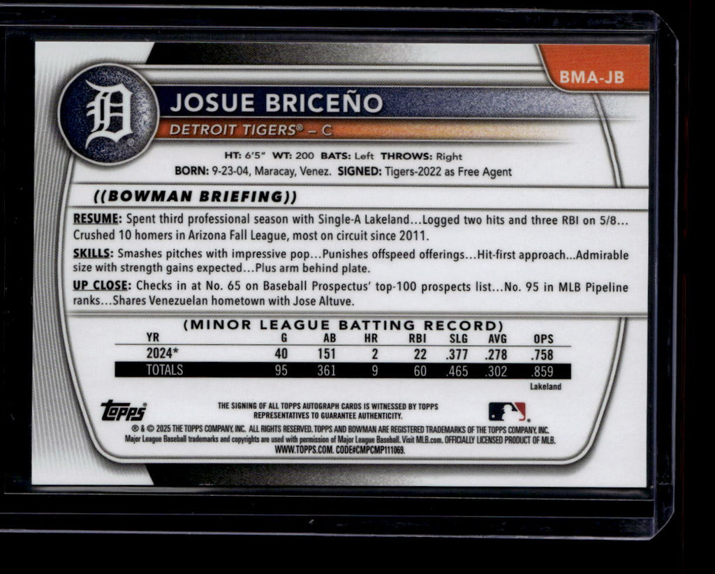 SOLD 184441 2025 Bowman Chrome Mega Autographs Green Refractor Josue Briceno RC Auto 54/99