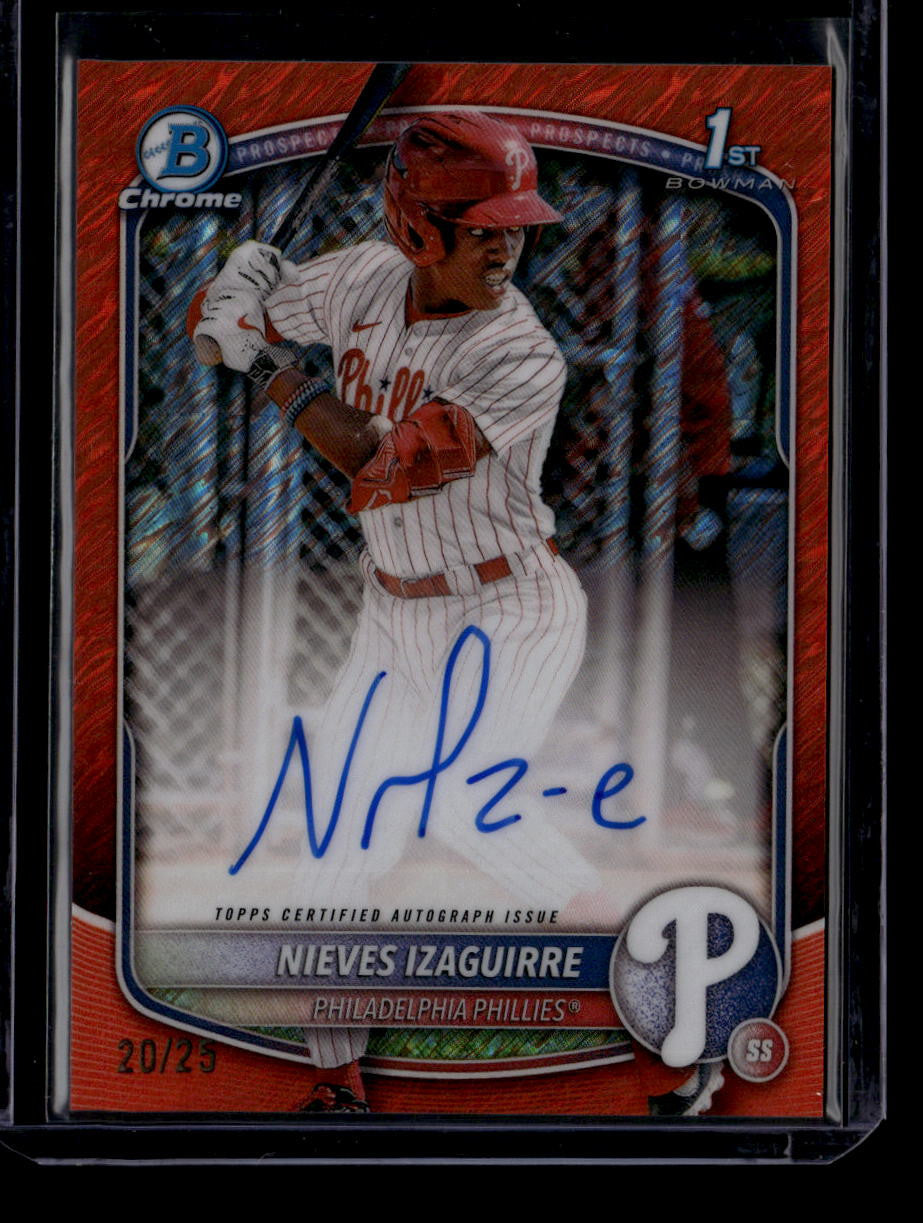 2025 Bowman Chrome Orange Shimmer Refractor CPANI Nieves Izaguirre RC Auto 20/25