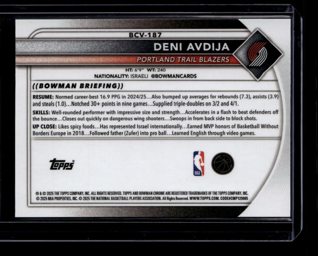 2025-26 Bowman Chrome Gold Mojo Refractor bcv187 Deni Avdija 34/50