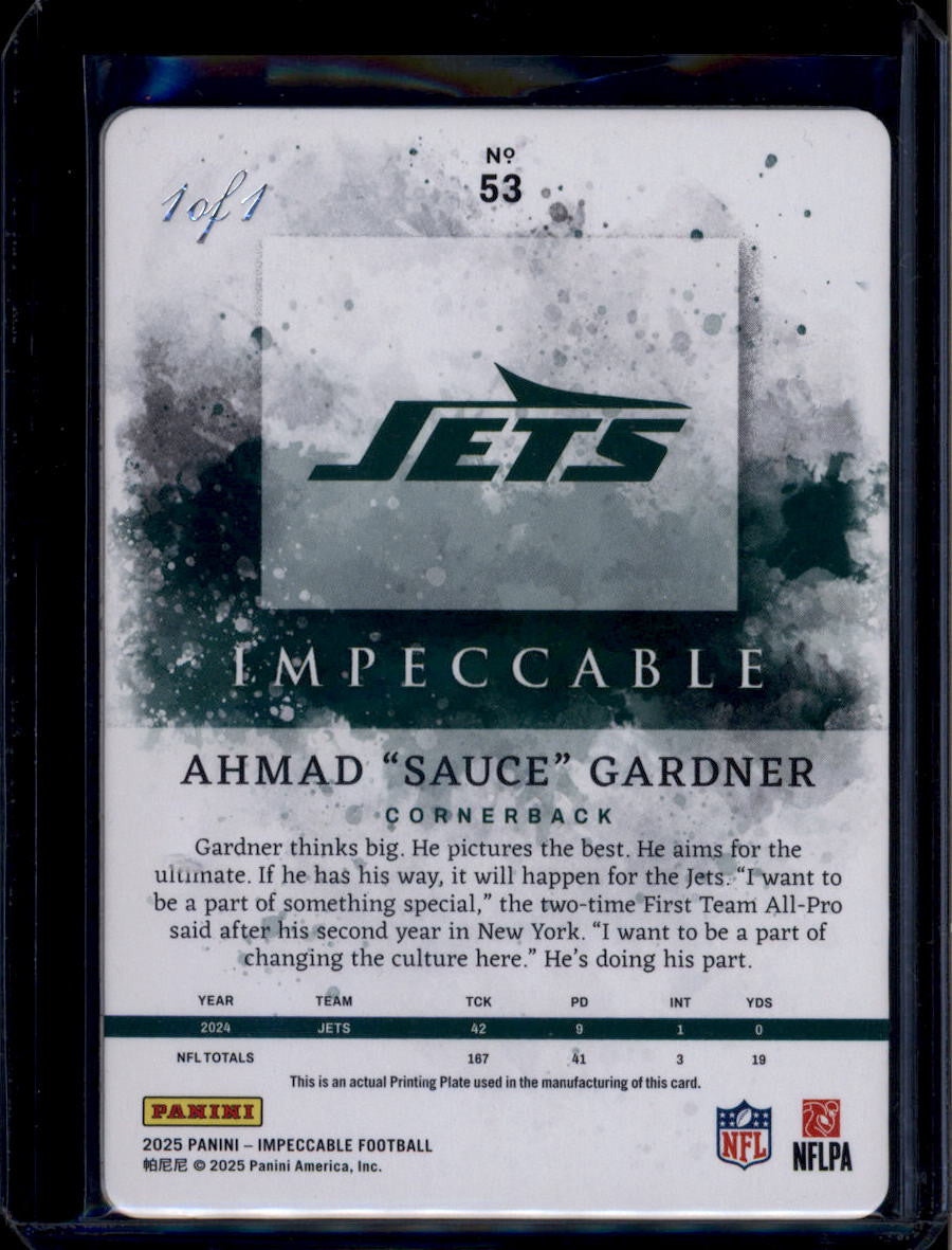 2025 Panini Impeccable Printing Plate Cyan 53 Ahmad Sauce Gardner 1/1