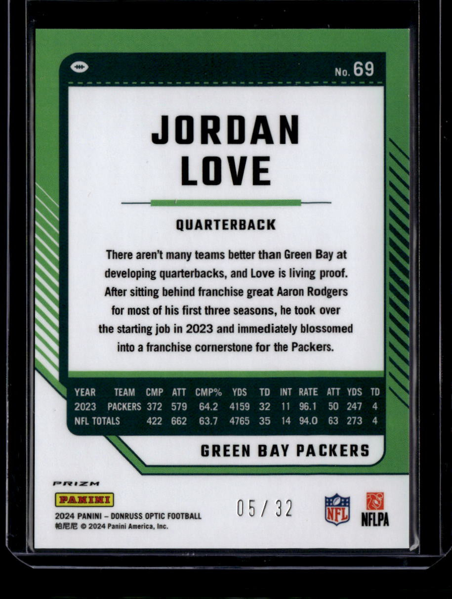 2024 Donruss Optic Team Logo Refractor 69 Jordan Love 5/32