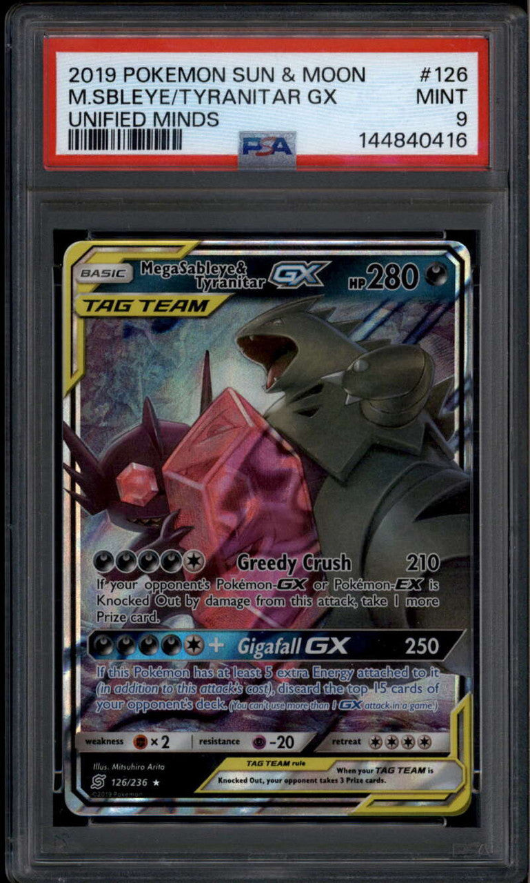 SOLD 184962 2019 Pokemon Unified Minds 126 Mega Sableye Tyranitar Tag Team GX URR PSA 9 MINT