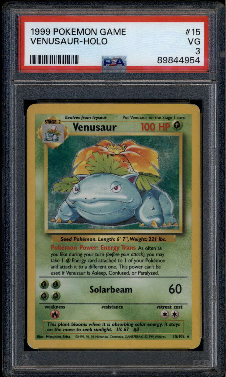 1999 Pokemon Base Unlimited 15 Venusaur HOLO R Rare PSA 3 VG