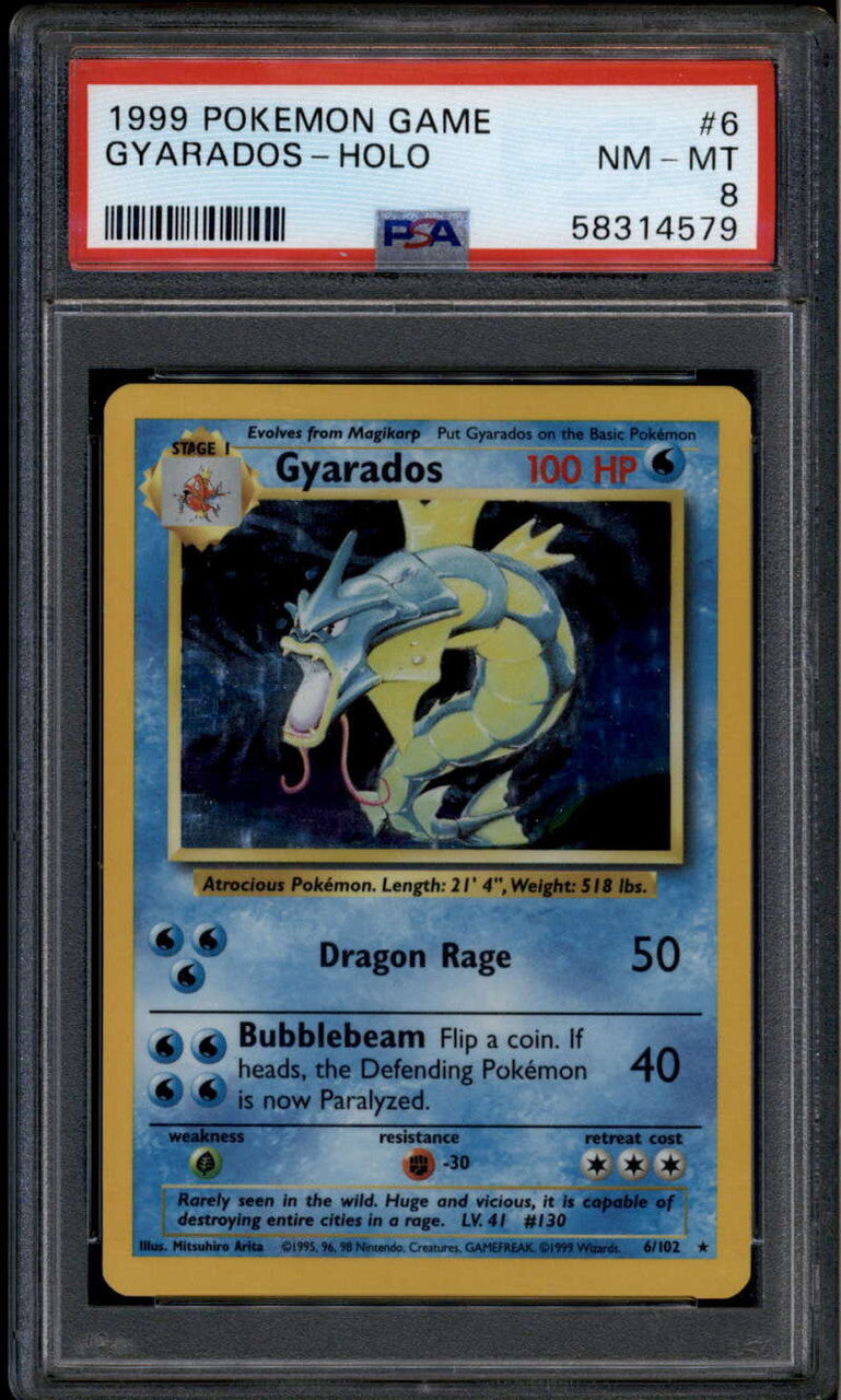 1999 Pokemon Base Unlimited 6 Gyarados HOLO R PSA 8 NM-MT