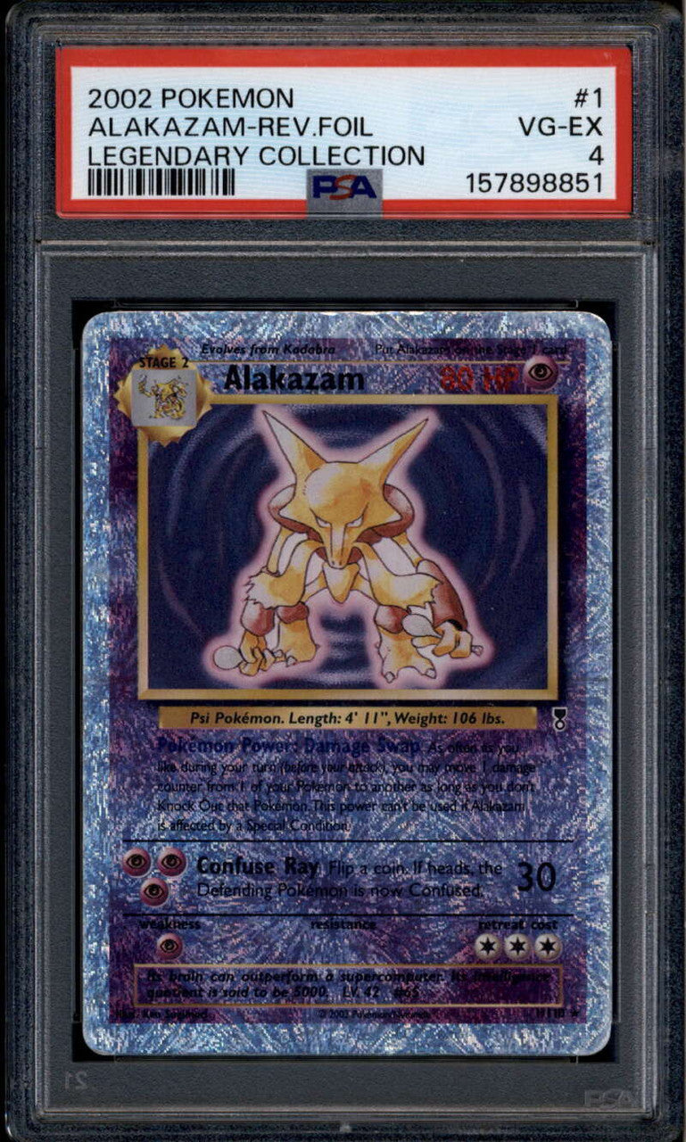 2002 Pokemon Legendary Collection Reverse Foil 1 Alakazam HOLO R PSA 4 VG-EX